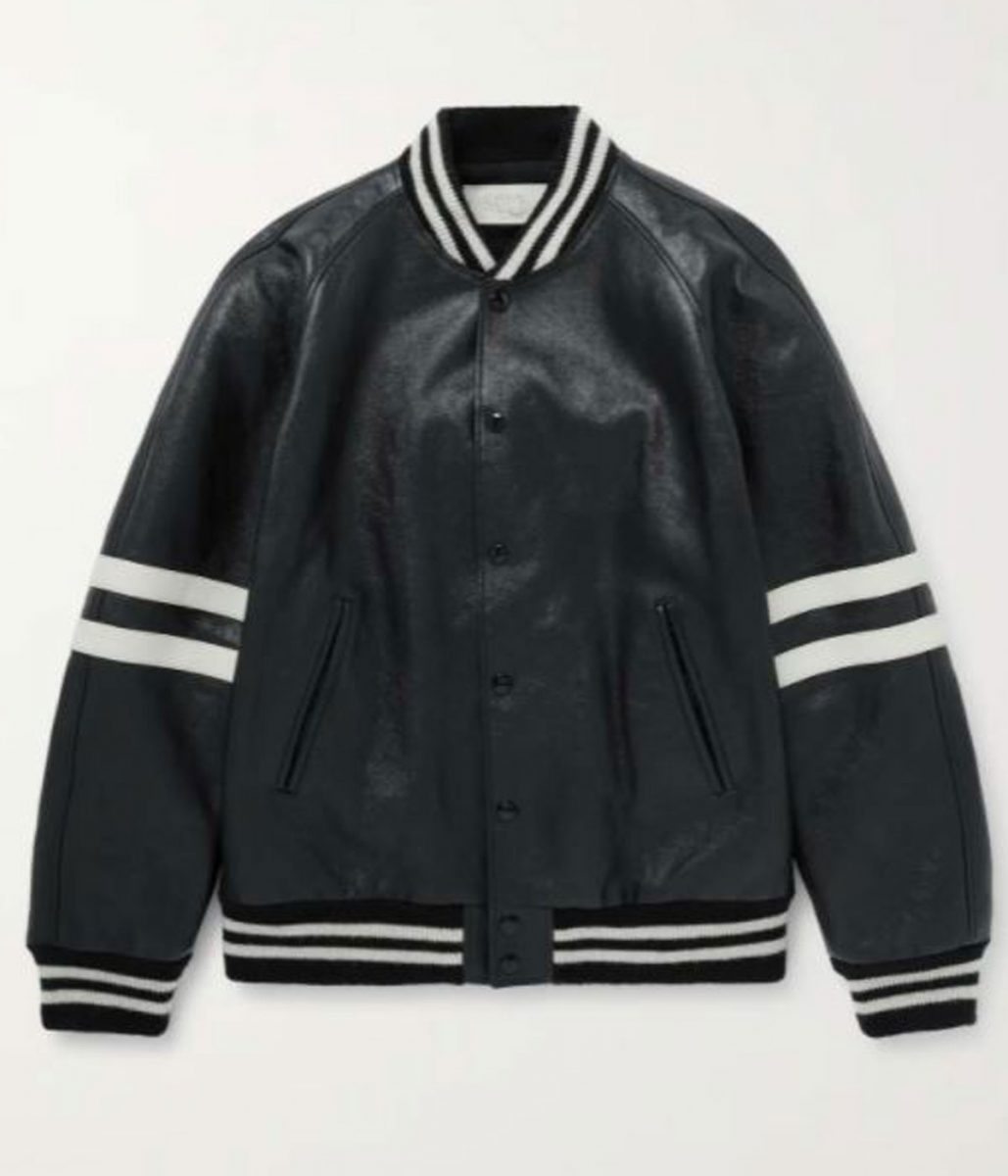豪華で新しい Black Striped Homme Men's Leather Jacket Bomber ジャケット・アウター